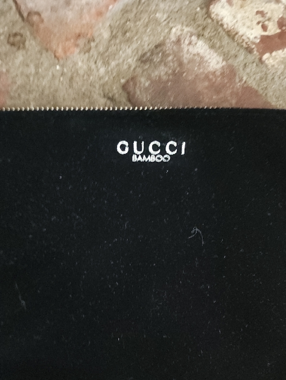 Gucci Bamboo Black Velvet Cosmetic Pouch Clutch Zip Bag Auth Vintage - Picture 2 of 8